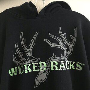 Wicked Racks L Graphic Pullover Hoodie Long Sleeves Black Kangaroo Pocket Huntin